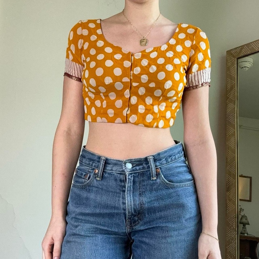vintage handmade silk polka dot crop top